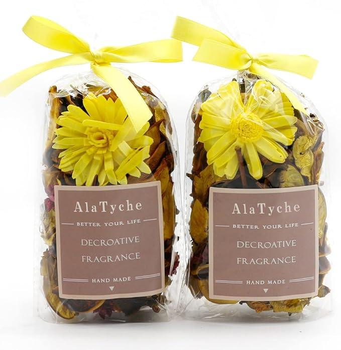 Spring Potpourri Bags,Lemon Scented Potpourri Bowl Filler,Yellow Decorative Dried Flowers, Home Fragrance Sachet of Petal, Bathroom Vase Decor -Mini