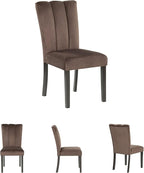 Signature Design by Ashley Jazmore Contemporary Velvet Upholstered High Back Dining Chair with Solid Wood Frame and Stitching Details, Set of 2, Dark Brown