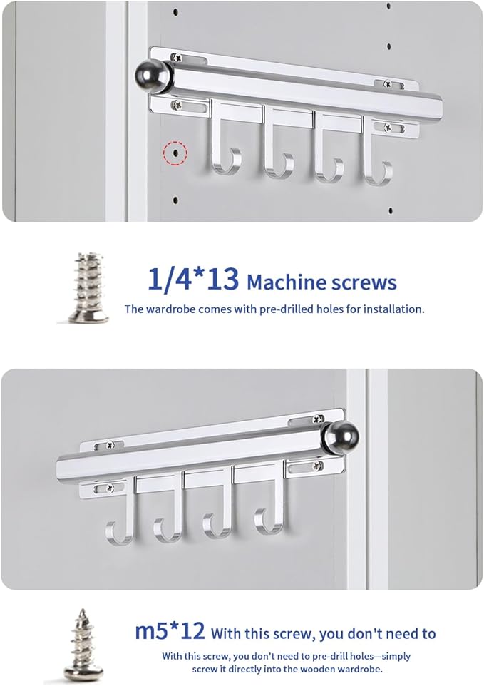 12" Valet Rod for Closet Pull Out With 4 Hooks Valet Rods for Closets (2Pack Silver) Closet Valet Rod Slide Out