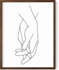 Holding Hands Wall Art Interlocking Fingers Connection Continuous Line Drawing 11x14 Inch Oak Wood Walnut Framed Modern Minimalist Unity Print for Bedroom
