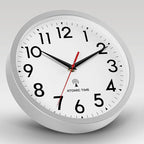 Atomic Wall Clock Analog 12 Inch Battery Operated Modern Decorative for Living Room Kitchen Office Bedroom Bathroom(Silver)
