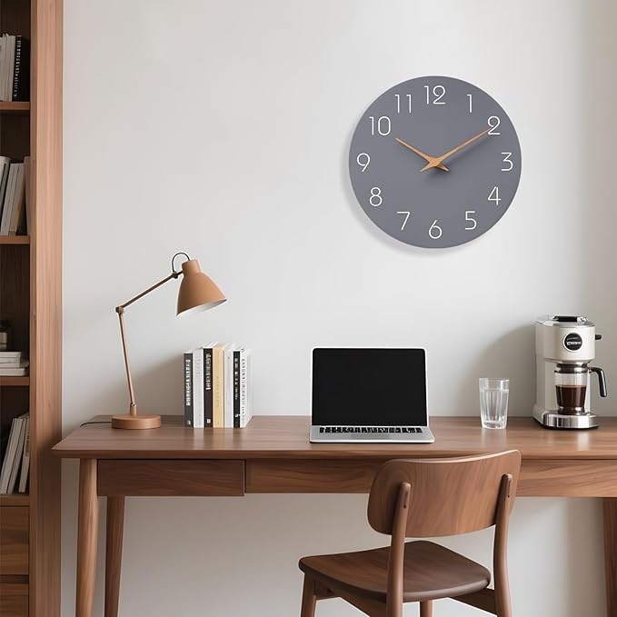 Mosewa Large Wall Clock 16 Inch Gray Modern Silent Non Ticking Battery Operated Decorative for Bedroom Bathroom Living Room Kitchen Home Office Hotel