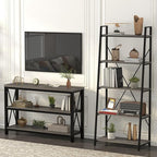 BON AUGURE 5-Tier Ladder Shelf, Industrial Leaning Bookcase, Wood and Metal Ladder Bookshelf for Living Room, Bedroom, Kitchen, Home Office (Grey Oak)