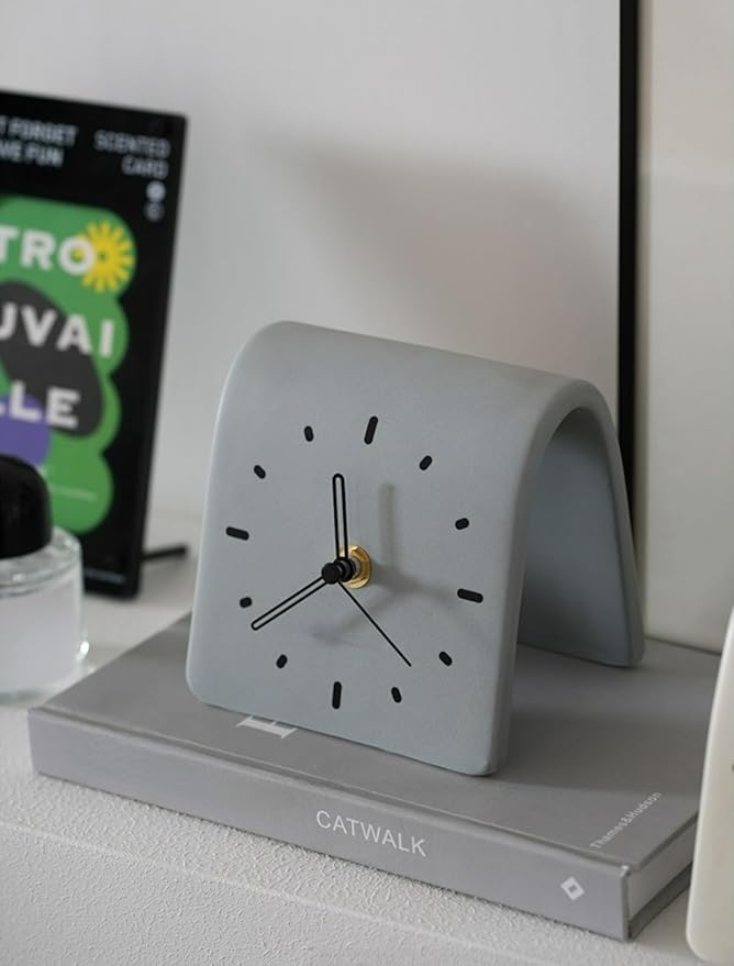 Creative Ceramic Tabletop Clock Simple Desk Alarm for Home Decor Living Room Bedside Silent Quartz (Grey)