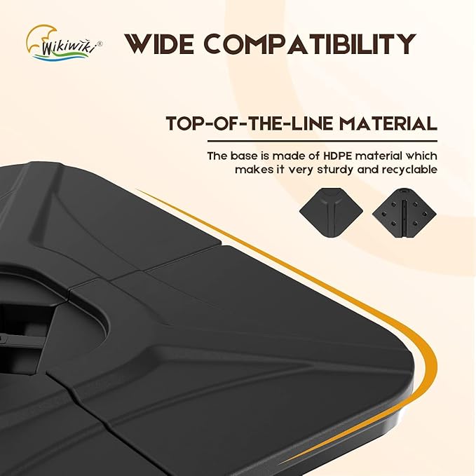 wikiwiki 230 Lbs Cantilever Offset Patio Umbrella Base, 4 PCS Weighted Umbrella Base for Outdoor Patio with Fill Spouts for Water or Sand, Square Compact Stand Plate Set, Black
