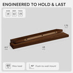 Homeforia 48 inch Walnut Floating Shelf, High End Solid Real Wood Large 48inch Floating Shelves for Wall, Dark Brown 48 inches Long Floating Shelves, Heavy Duty Bracket, 48 X 6.5 X 1.75 inch, Set of 2