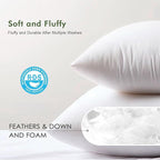 Feathers Down Pillow Inserts 14x14, Set of 2, 100% Organic Cotton Shell, Soft Decorative Square Throw Pillows for Living Room Sofa, Couch, or Bed (White)