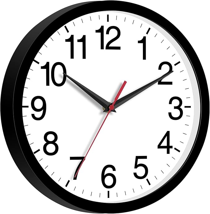 Wall Clock Modern 8 Inch Battery Operated Silent Non Ticking Small Analog Clock for Living Room Office Home Bedroom Kitchen Bathroom(Black)