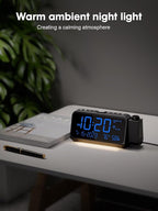 ROCAM Projection Alarm Clock for Bedroom Ceiling, Digital Clock with 180° Projector with 5-Level Dimmer, Dual Loud Alarm with Weekend/Weekday Mode, Date, Temp, Humidity, Night Light, DST, Snooze