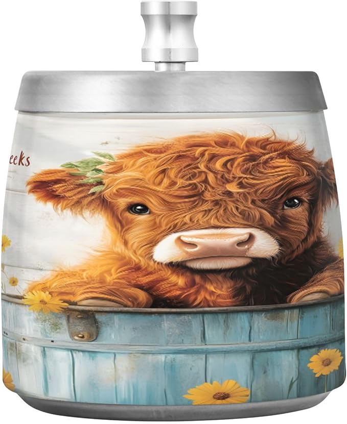 Cute Highland Cow Daisies Ashtray with Lid, Outdoor Ashtrays for Patio, Stainless Steel Ashtray Odorless Smokeless for Home Office Balcony