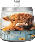Cute Highland Cow Daisies Ashtray with Lid, Outdoor Ashtrays for Patio, Stainless Steel Ashtray Odorless Smokeless for Home Office Balcony