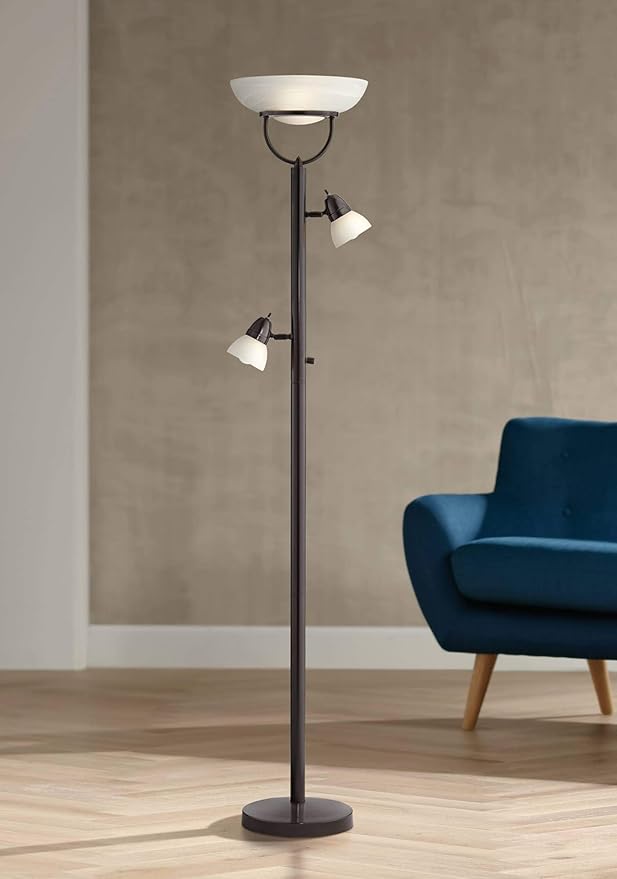 360 Lighting Modern Industrial Torchiere Floor Lamp 3-in-1 Design 70" Tall Tiger Bronze Brown Metal White Glass Dome Shade Decor for Living Room Reading House Bedroom Family Home Office