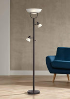 360 Lighting Modern Industrial Torchiere Floor Lamp 3-in-1 Design 70" Tall Tiger Bronze Brown Metal White Glass Dome Shade Decor for Living Room Reading House Bedroom Family Home Office