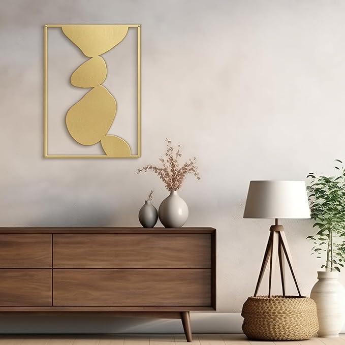 SIGNLEADER Metal Wall Art Decor Abstract Shapes Illustrations Minimalist Modern Abstract Wall Sculpture Hangings Home Decoration for Living Room, Bedroom, Bathroom, Kitchen, Outdoor - 36" Gold