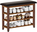 Shoe Bench with Leather Cushion,Wood Bench with Shoe Rack,3-Tier Shoe Storage Organizer for Entryway,Hallway,Living Room (Brown, 3-Tier-31.5")