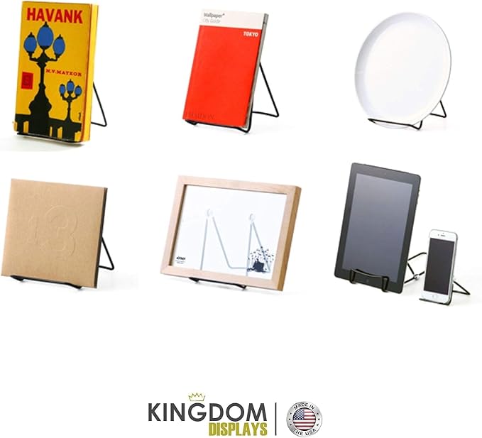 KINGDOM SOLUTIONS MADE IN USA 6-Pack Adjustable Black Metal Easels - Book Stand - Sturdy Plate Stand for Art, Pictures, Books, Frames - Unique on the Market