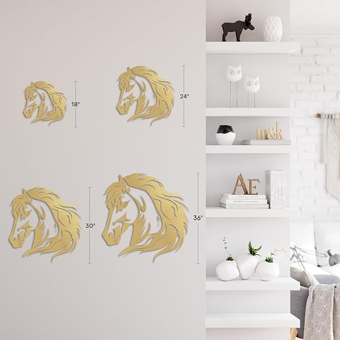 SIGNLEADER Metal Wall Art Decor Horse Minimalist Modern Abstract Wall Sculpture Hangings Home Decoration for Living Room, Bedroom, Bathroom, Kitchen, Outdoor - 36" Gold