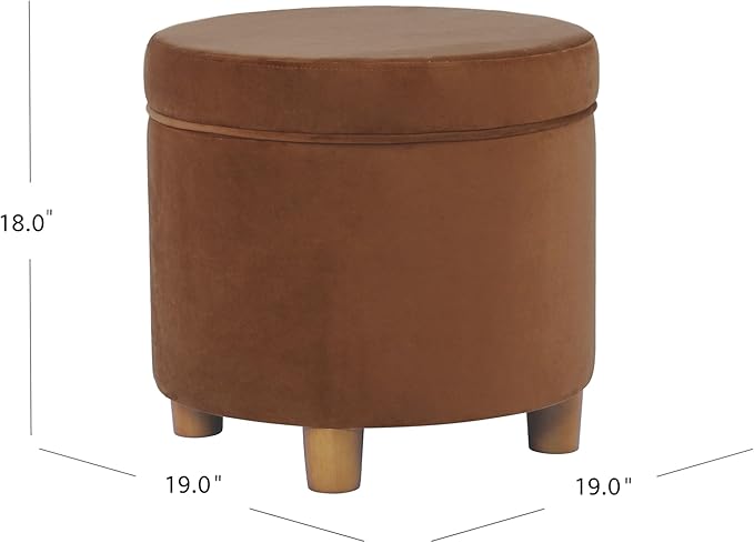 HomePop Home Decor | Upholstered Round Storage Ottoman | Ottoman with Storage for Living Room & Bedroom, Spice Orange Velvet Large