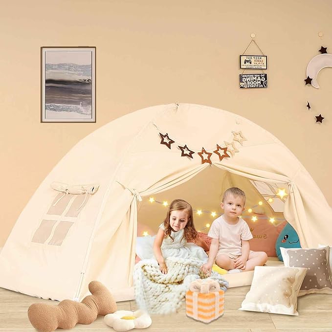 Bed Tent for Kid Twin Size Bed Canopy,Breathable Privacy Space Sleeping Drafty Room Dream Tents Indoor Play Tent Kid Sleep Tent（Beige,Twin）