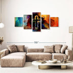 Elephant Stock Colorful Cross Wall Art Multi Piece Canvas - 5 Panel Christian Pictures Decor - Digital Design Canvas Print - Christian Wall Decor - 80" X 36"