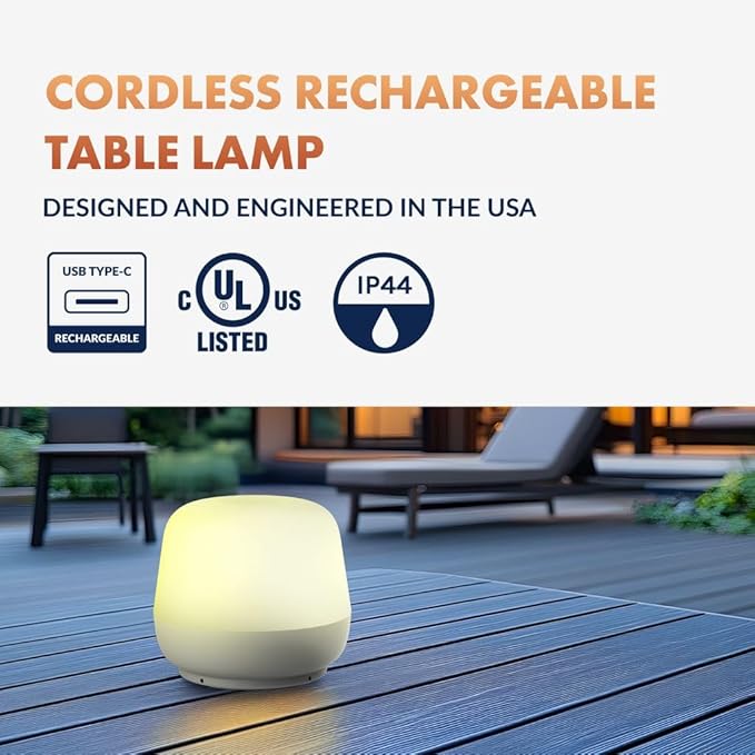 Newhouse Lighting Coco, White 2700K Dimmable Cordless USB-C Rechargeable Table Lamp NHTL-CO-WH, Cordless Desk Lamp for Living Room, Bedroom, Coffee Table, and Other Cozy Home Decor