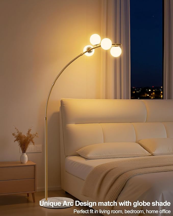 Lightdot 63IN Gold Floor Lamp 4-Lights Globe LED Floor Lamps with 3000K Soft Warm Golden for Wedding/Party, Modern Tall Lamp for Living Room/Bedroom/Sofa Beside/Corner Decor (Bulbs Included)