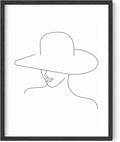 Y2K BOO Elegant Woman in Hat UNFRAMED Wall Art Minimalist Feminine Profile Continuous Line Drawing 11x14 Inch Heavyweight Paper chic Studio Decor