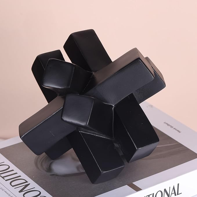 XMGZQ Black Knot Statue for Coffee Table Decor,Modern Minimalist Geometric Knot Sculpture and Figurines,Abstract Art Line Decorative Ornaments Knick Knacks for Shelves,Bookcase,Console,Tabletop,Entry