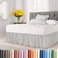 Wrap Around Dust Ruffle Bed Skirt - French Grey - for Queen Size Beds w/ 12 Inch Drop - Easy Fit Elastic Strap - Adjustable Pleated Bedskirt w/Brushed Fabric - Wrinkle Free, Women, Men, Kids & Teens