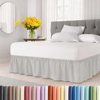 Wrap Around Dust Ruffle Bed Skirt - French Grey - for Queen Size Beds w/ 12 Inch Drop - Easy Fit Elastic Strap - Adjustable Pleated Bedskirt w/Brushed Fabric - Wrinkle Free, Women, Men, Kids & Teens