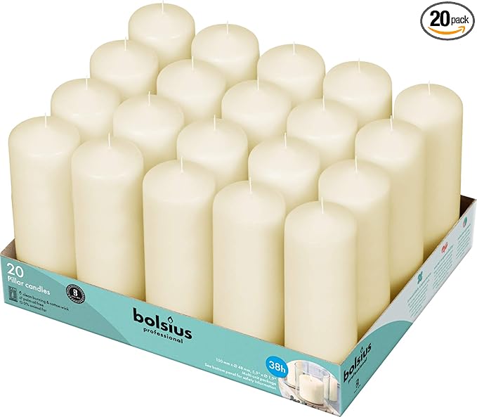 Bolsius Ivory Pillar Candles – 2x6 Unscented Candle Set of 20 – Dripless, Smokeless, and Clean Burning Household Dinner Candles – Perfect for Weddings, Parties, Dinners Decorative Candles