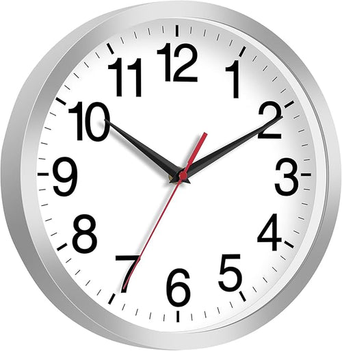 14 Inch Wall Clock Modern Battery Operated Silent Non Ticking Analog Clock Decorative for Bedroom Kitchen Bathroom Office Home Living Room (Silver)