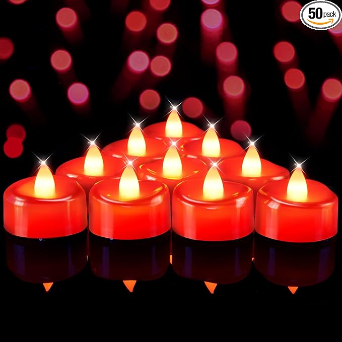BEICHI Flameless Candles, Tea Lights Battery Operated, No Flickering Votive Candles LED Tea Lights for Halloween Christmas Wedding Home Decor (50 Pack, Red)
