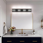 SOLFART Black Bathroom Light Fixtures 4 Lights Bathroom Vanity Light LED Dimmable Matt Black Vanity Lights 32W Cool White 6000K & 0%-100% Brightness Dimmable