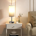 Fenmzee Grey Bedside Table Lamp for Bedroom - 3 Way Dimmable Touch Lamp USB C Charging Ports and AC Outlet, Small Lamp for Living Room, Desk, LED Bulb Included