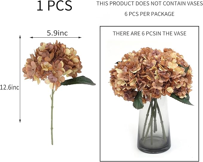 Kimura's Cabin 6Pcs Faux Hydrangea Flowers Vintage Artificial Silk Hydrangeas Flowers with Stems Fake Hydrangea Bouquets for Autumn Farmhouse Home Wedding Table Center Decoration（Autumn Yellow