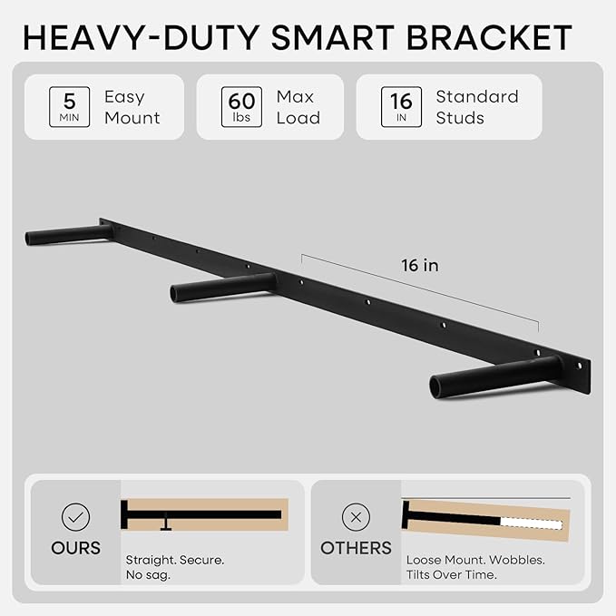 Homeforia 60 inch Natural Floating Shelf, High End Solid Real Wood 60inch Small Floating Shelves for Wall Mounted, Natural Wooden Floating Shelves, Heavy Duty Bracket, 60 X 6.5 X 1.75 in, Set of 2