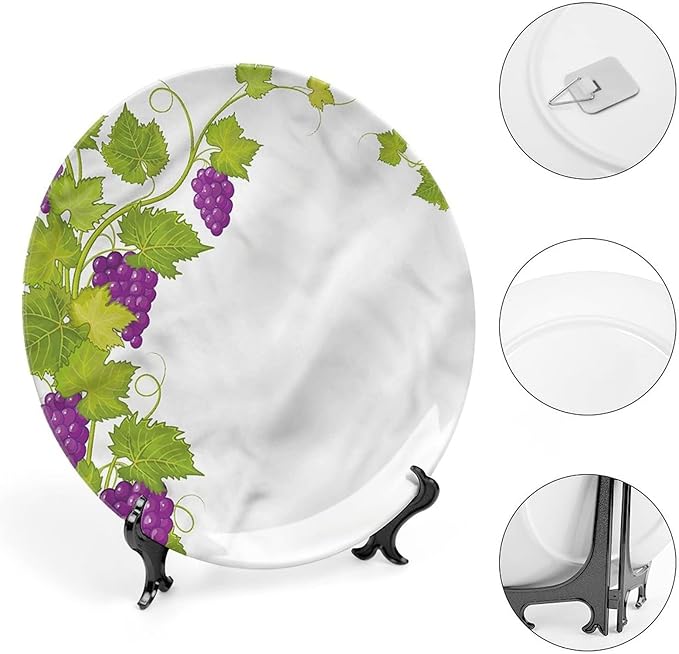 7 Inch Decorative Plate, Vineyard Ceramic Plate, Italian Latin Artistic Print Ornament Display Plate for Fine Dining, Upscale Events, Dinner Parties, Weddings, Catering, Christmas, Thankgiving Decor