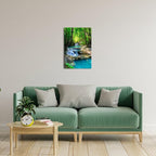 iKNOW FOTO 16x24 Single Piece Canvas Wall Art Nature Landscape Pictures Green Forest Waterfall Poster Canvas Prints Framed Artwork Spa Bathroom Bathroom Room Decor
