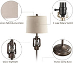 63'' Farmhouse Lantern Floor Lamp for Living Room with 2 Light Sources, Rustic Vintage Resin Tall Standing Lamp with Glass Night Light for Bedroom Office Study Room, Bulb Included (Bronze)