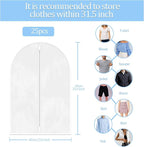 TORONTOKYO 25 Pack 31" Garment Bags for Hanging Clothes, Clear Plastic Garment Bag Dust-Proof Suit Protector Clothes Cover with Zipper for Closet Storage and Travel