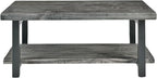 Pomona 2-Tier Rectangular Coffee Table - 42-Inch Reclaimed Wood Top with Lower Shelf Storage and Metal Legs - Farmhouse Rustic Industrial Style Living Room & Office Furniture (Slate Gray)