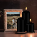 Pillar Candles 3 x 4, 6, and 8 inches, Large Handmade Candles Set of 3, Black Decorative Candles for Wedding, Home Decoration, Dinner, Church