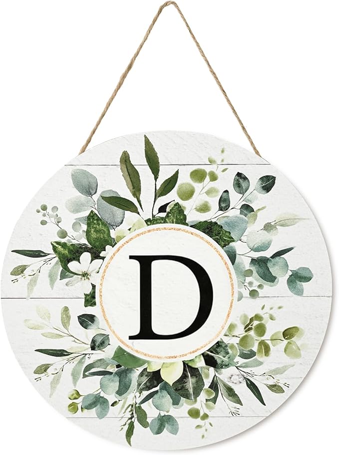 Smile Monogram Letter D Wreaths Wooden Welcome Sign, Family Last Name Initial Front Door Wall Decoration, Floral Spring Summer Porch Rustic Home Kitchen Decor