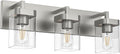 3-Light Bathroom Light Fixtures, Brushed Nickel Vanity Lights for Bathroom, Kitchen, Living Room, Modern Bathroom Vanity Lights with Clear Glass Shades