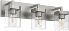 3-Light Bathroom Light Fixtures, Brushed Nickel Vanity Lights for Bathroom, Kitchen, Living Room, Modern Bathroom Vanity Lights with Clear Glass Shades