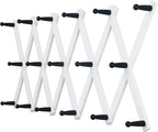 Dseap Accordian Wall Hanger: 16” High Wooden Wall Expandable Coat Rack, Hat Rack Holder, Accordion Hook for Baseball Caps, Coats, Mugs,17 Peg Hooks, White & Black