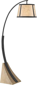 Franklin Iron Works Oak River Rustic Farmhouse Mission Style Arched Floor Lamp 66.5" Tall Dark Gray Black Wood Standing Base Mica Drum Shade for Living Room Reading House Bedroom Home Office