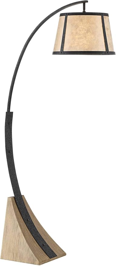 Franklin Iron Works Oak River Rustic Farmhouse Mission Style Arched Floor Lamp 66.5" Tall Dark Gray Black Wood Standing Base Mica Drum Shade for Living Room Reading House Bedroom Home Office