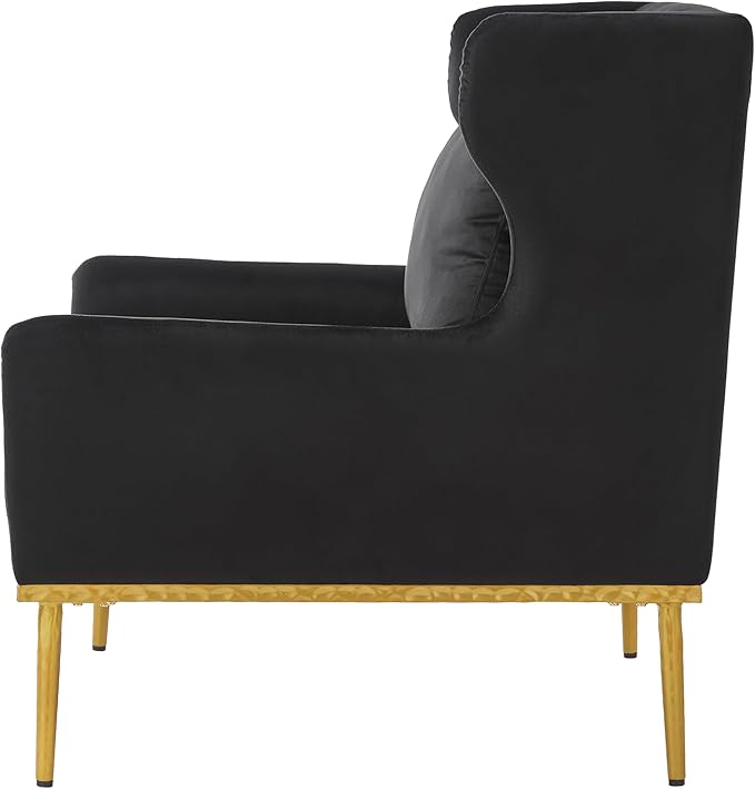 Merax Luxury Velvet Accent Chair, Modern Mid-Century Armchair for Living Room, Bedroom Reading Corner, Comfortable Tufted Single Seater Sofa Chair with Iron Legs (Black)